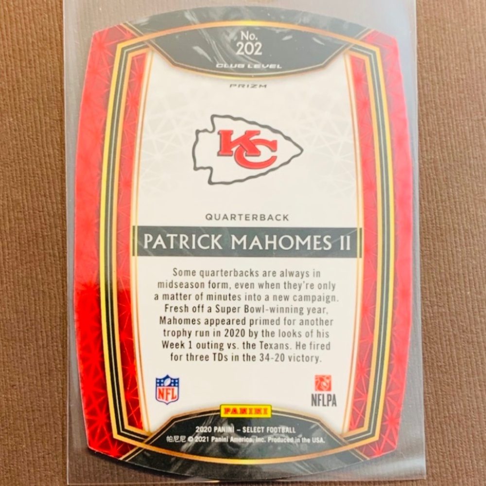 🔥PATRICK MAHOMES REFRACTOR RED DIE CUT ~ 2020 PANINI SELECT FOOTBALL… - Picture 5 of 5